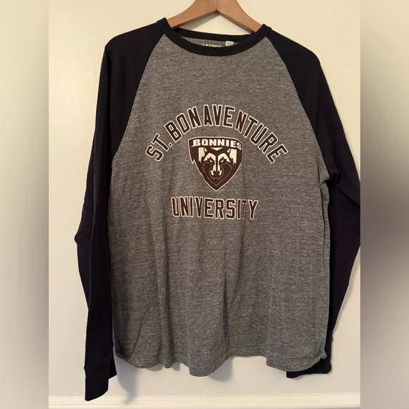 League Tops - St. Bonaventure University Raglan Long Sleeve Tee Shirt size large
